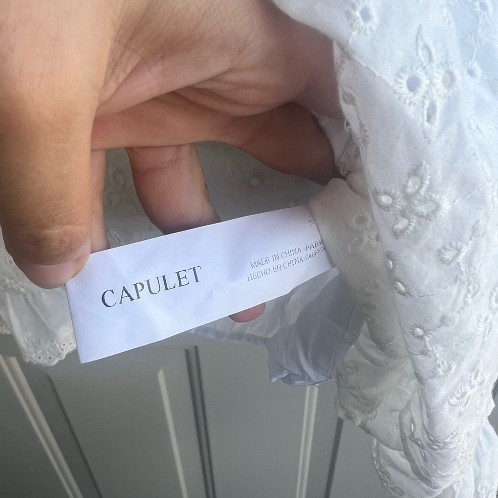 NWT Capulet Gemma Smocked Eyelet Ruffle Strap Mini Dress White Size L - Picture 3 of 12